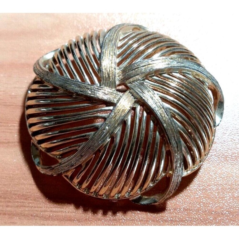 Kramer Brooch Pin Rare Large Vintage Gold Tone Swirl Twisted 2" Statement Piece
